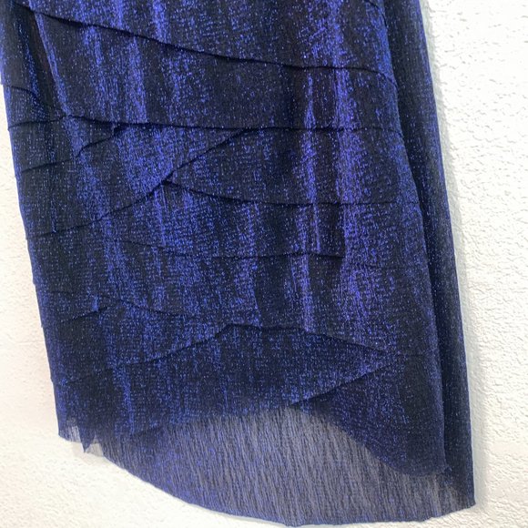 Jennie & Marlis Sleeveless Layered Metallic Top HiLo Black Dark Blue V-Neck Sz M - Picture 2 of 8